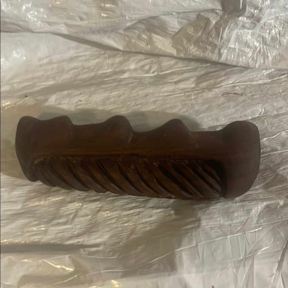 Hand carved Dark Brown Textured Ergonomic wooden Decor Accent